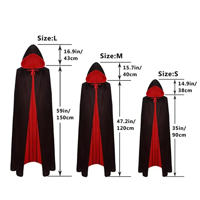 Kids Adult Vampire Cloak Cape Red Black Double Side Wear