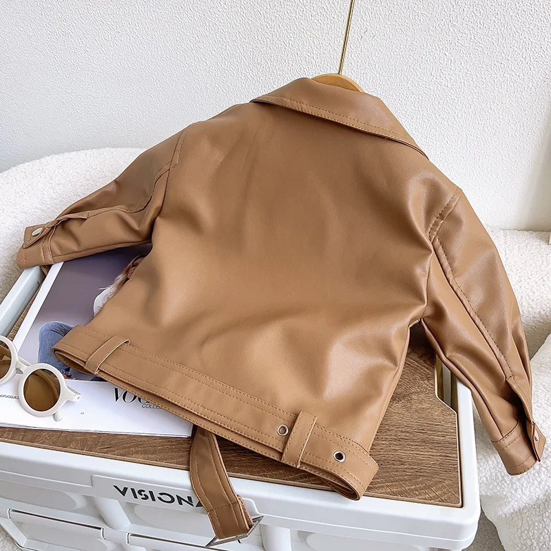 Girls Leather Jacket - Kids Casual Outerwear With Zipper Closure | Fashion Short Lapel Coat