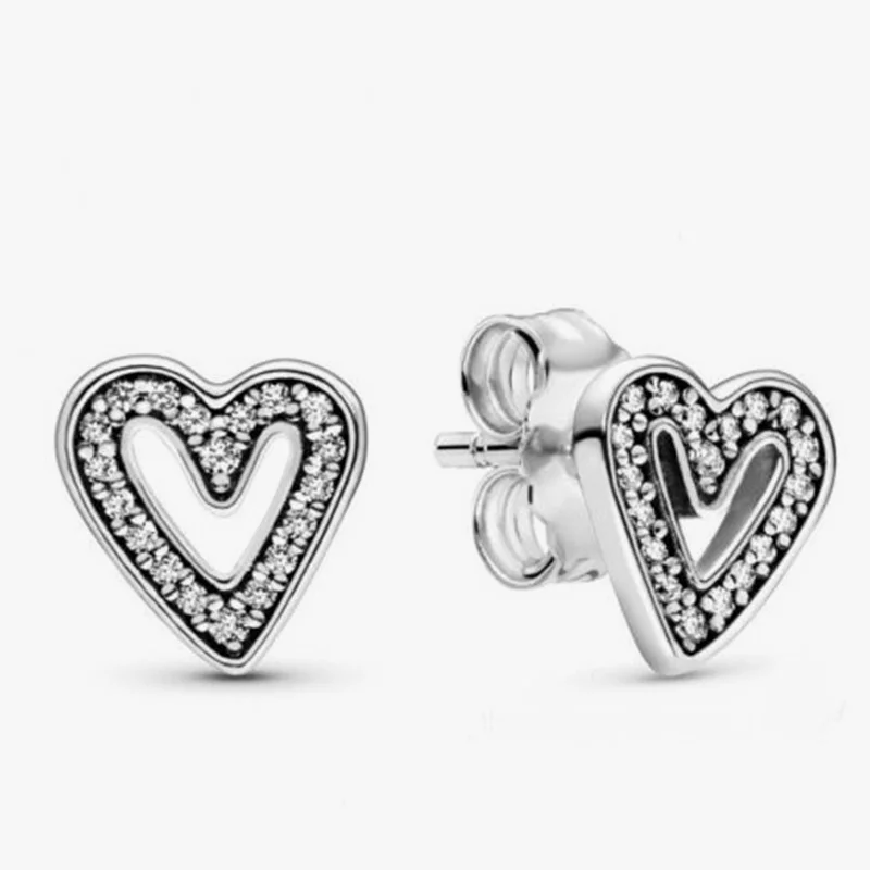 2022 Authentic 925 Sterling Silver Earring Sparkling Star Blue Gem Golden Heart Halo Stud Earrings Women Jewelry BirthdayGift 