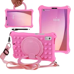 Kids Protective Bubble Silicone Tablet Cover with Stand & Shoulder Strap, Compatible with 9-Inch Tablets for M9 TB-310FU (Pinken)