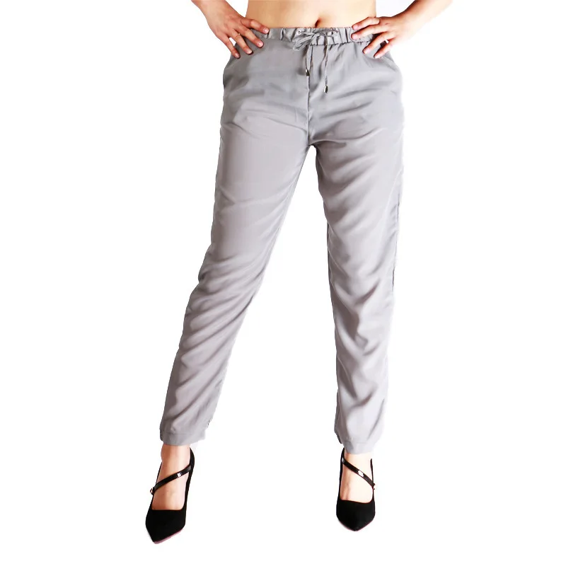 Women Elastic Waist Chiffon Wide Leg Pants Summer