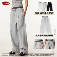 ZODF New 2025 Spring Men 280gsm Straight Pants Unisex Casual High Street Double Waist Sport Trousers Brand Streetwear HY1004 2