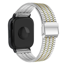Premium Metal Stainless Steel Strap for Smartwatches - Elegant Watchband Bracelet (Silver gold)