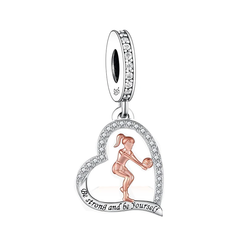 HuooNew Fit Original Brand Charm Bracelet 925 Sterling Silver Jumping Volleyball Girl Beads Pendant For Making Berloque 2022 New 5