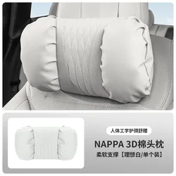 Luxurious Nappa Leather Car Headrest & Lumbar Support Pillow Set - Soft, Comfortable, and Breathable Auto Seat Accessories for Driving and Travel (White Headrest)