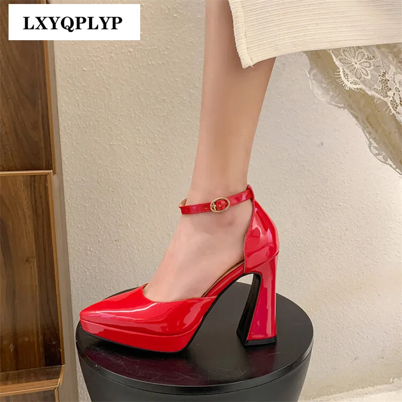 

Super High Heel Pointed Toe Waterproof Platform Patent Leather Wedding Party Fashion Elegant New Four Seasons Women's High Heels