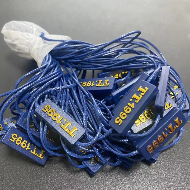 3D Embossed Brand Name Garment Hang Tag Rope Loops Plastic Seal Label Sustainable Hang Tag Rope Lock