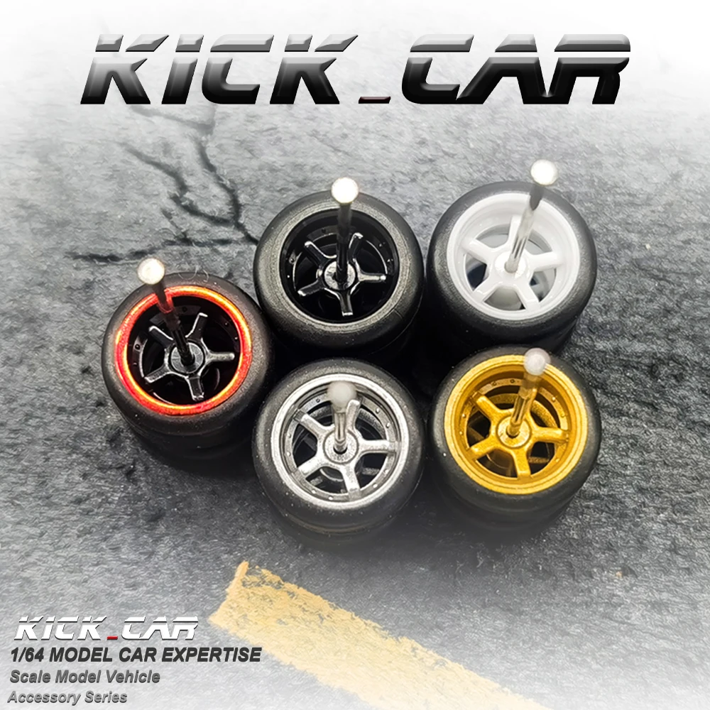 1/64 Scale Diecast Car Wheel Set with Fixed Rubber Tires - Five-Spoke Design (25-Piece)