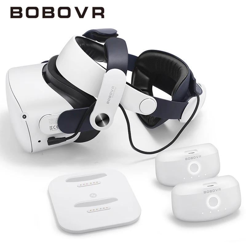 BOBOVR M2 Plus Head Strap Twin Battery Combo Compatible with Meta Quest 2 VR Power Bank Charger Station/Dock B2 Battey Pack |