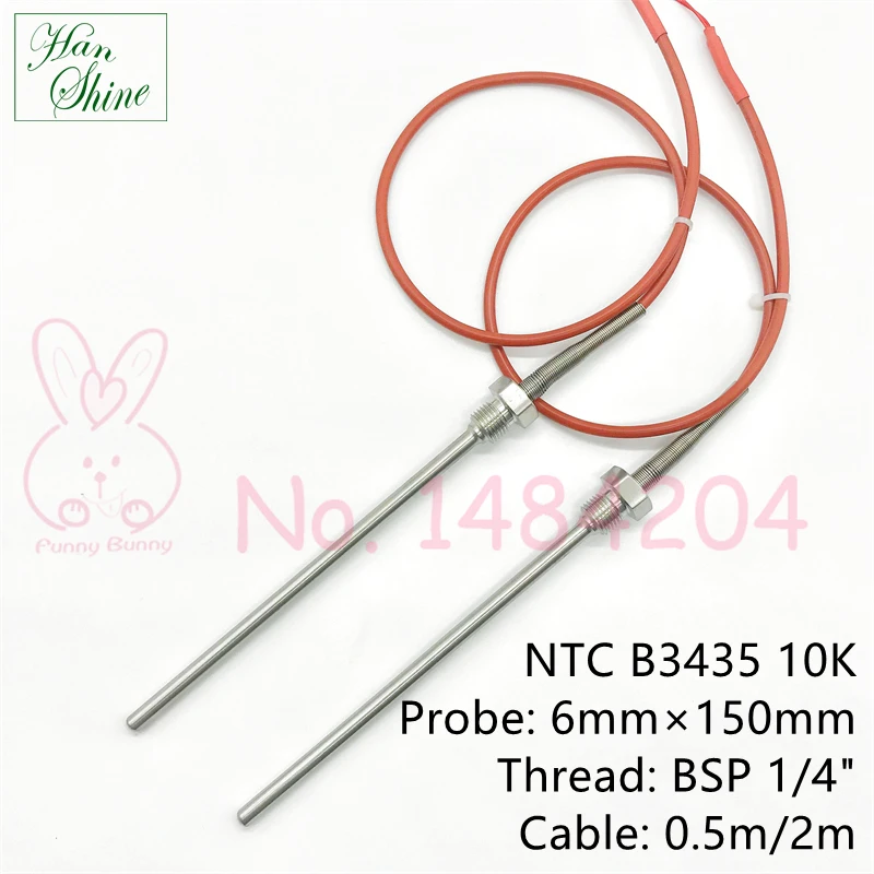 NTC 서미스터 온도 센서, STC-1000, SUS304 프로브, 6mm x 150mm 와이어, 500mm, 2m 0  200 °C 스레드, G1/4 인치 BSP, B3435, 10K