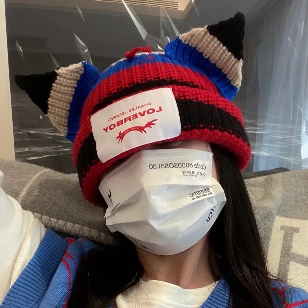 Loverboy Cat Ear Knit Hat Double-layer 