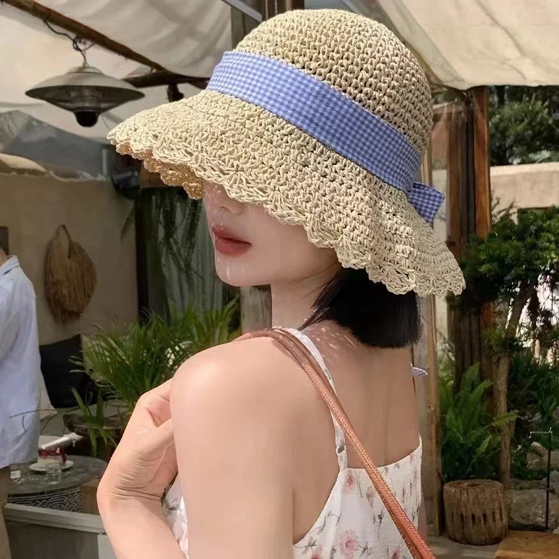 

Summer Straw Bucket Hats For Women Hollow Vent Panama Cap Female Foldable Fisherman Hat Outdoor Travel Sun Protection Hats Gorro