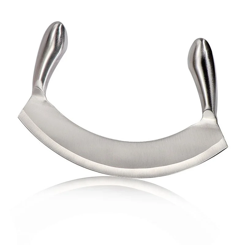 Double Handle Pizza Cutter Sharp Rocker Bread Knife Stainless Steel Blade Bread Slicer Pastry Chopper Cookie Cutting Bakery Tool