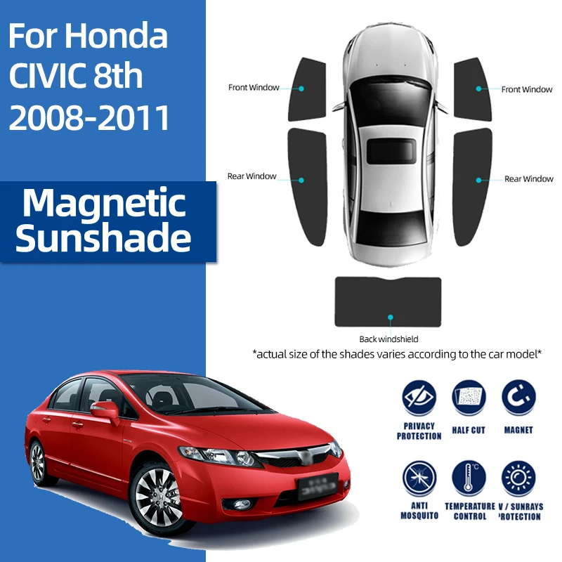 

For Honda Civic Sedan MK8 FA FD 2005-2011 Magnetic Car Sunshade Shield Front Windshield Curtain Rear Side Window Sun Shade Visor