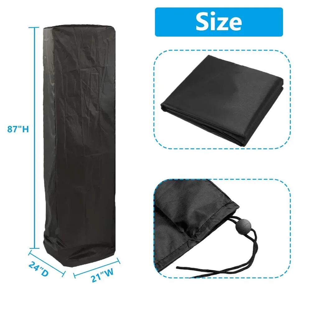 210D Waterproof Air Heater Cover Patio Heater Cover 221x53x61cm Black Garden Courtyard Outdoor Furniture Dustproof Protection