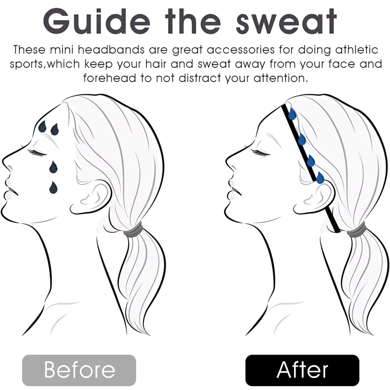 4 Pieces Non-Slip Elastic Sport Headband Black Stretchy Hair Band Sports Yoga Running Headband For Women Girls