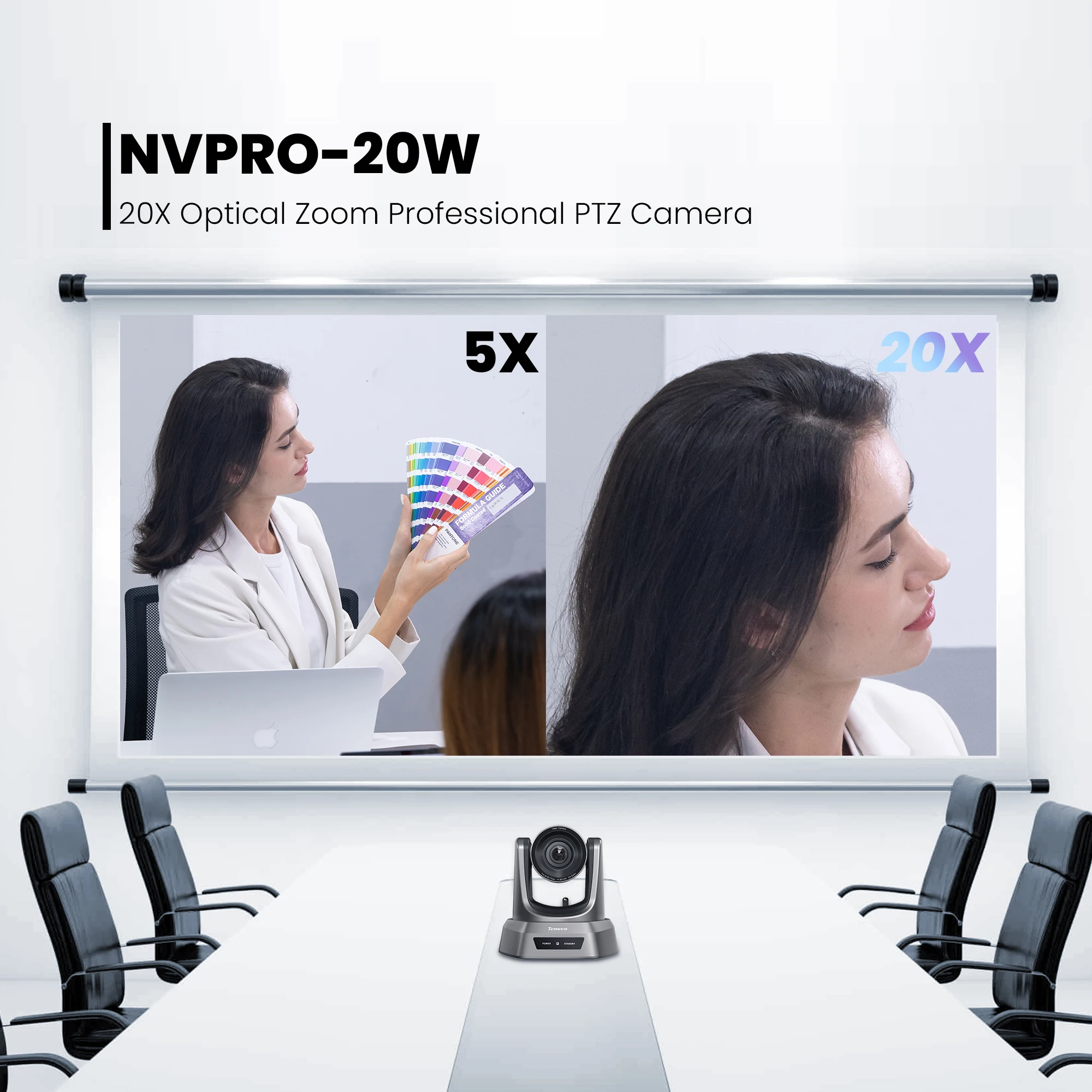 20X Optical Zoom Video Conference Room PTZ Camera 5.8G Wireless and USB3.0 1080P 60FPS for Business Church Worship Online Learn