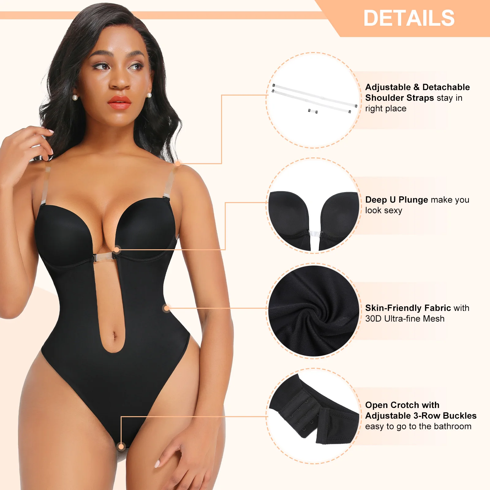 YUNAFFT Shapewear for Women Plus Size Ladies Solid Push-Up Lingerie Stretch  Removable Sling Body Shaper Bodysuit 