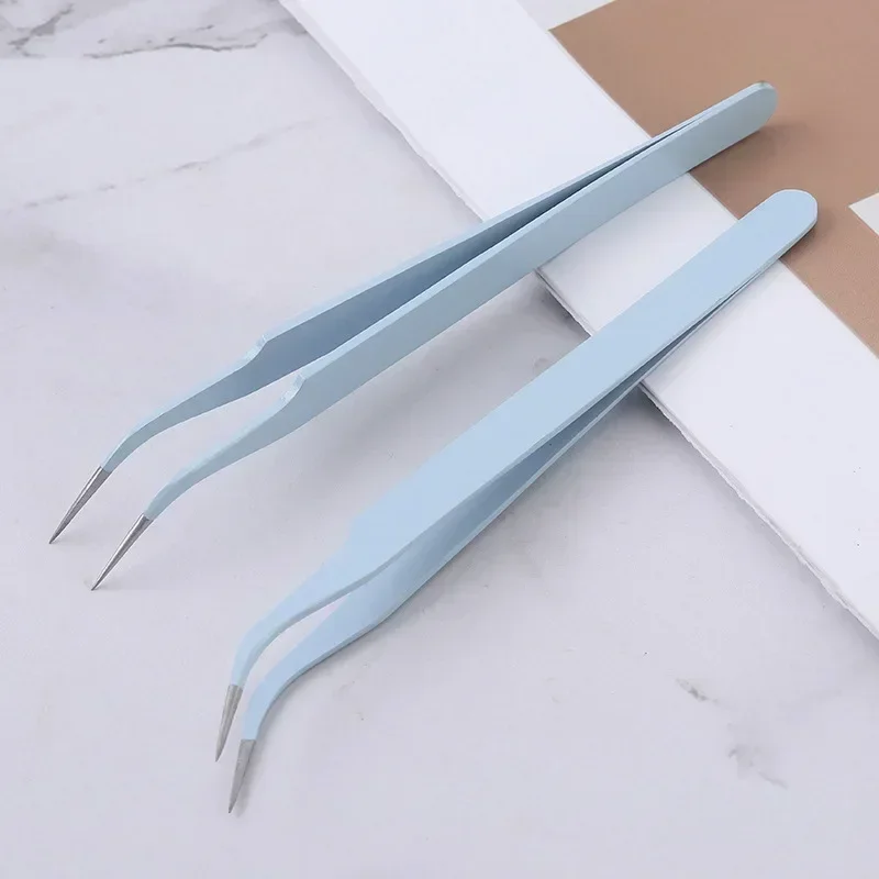 Stainless Steel Colored Straight + Curved Tweezers for Nail Art Sticker Rhinestones Picking Tool Eyelash Makeup DIY Tweezer Tool eyelash tweezers,nail art tweezers