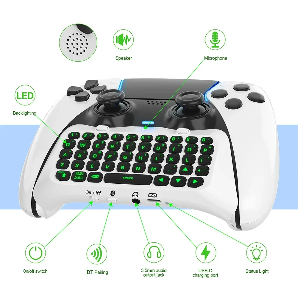 Wireless Mini Keypad Chatpad with Green Backlight & Built-in Speaker