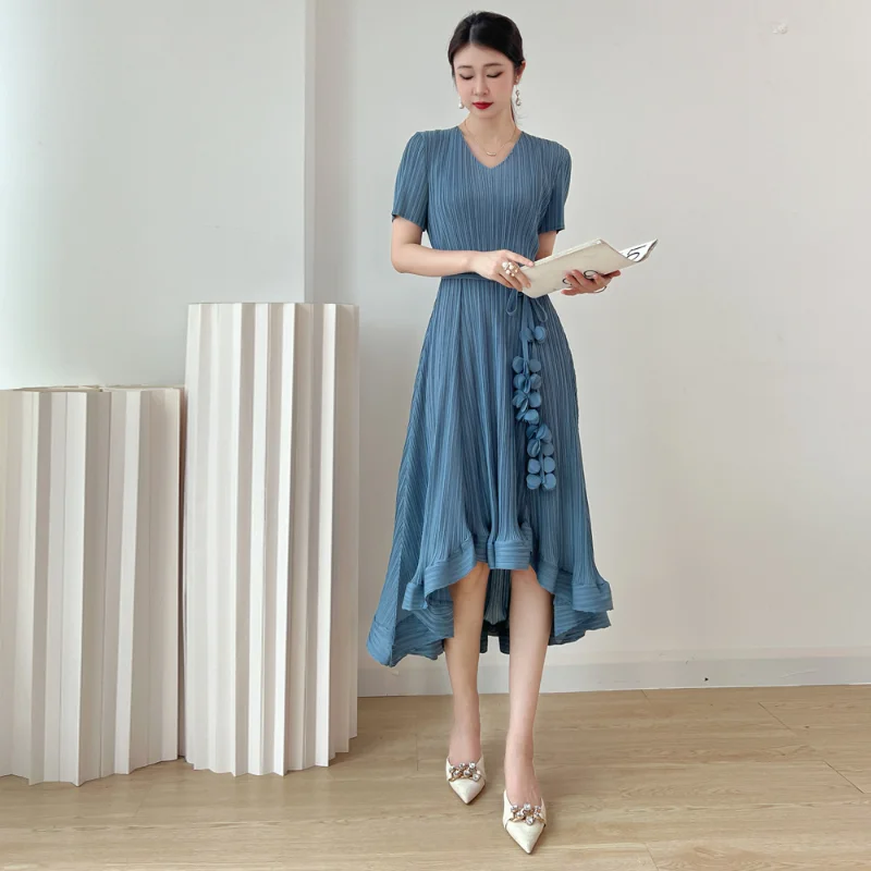 

Женское плиссированное платье миаке, Элегантное летнее платье-Русалка с V-образным вырезом и элегантной талией, осень 2024