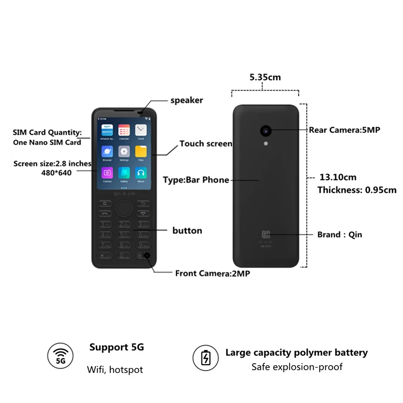 Qin F21 Pro Smart Touch Screen Phone 2.8 Inch Smartphone Android 11 3GB+32GB 2120mAh 5MP Hebrew Keyboard Mobile Phone For Older 4