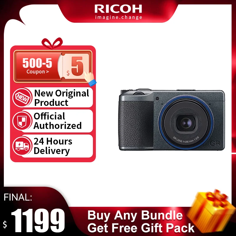 Ricoh GR III Urban Edition 디지털 컴팩트 카메라, 터치 스크린 LCD VLOG 여행 휴대용 미니 GR3, 24mp, 28mm, F2.8 렌즈