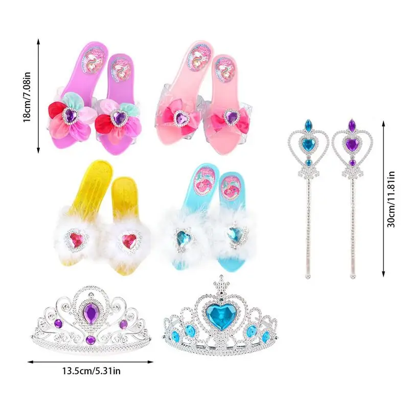Princess Dress Up Shoes Jewelry Necklace Earrings Crown Wand Pretend Play Fashion Accessories Sets For Toddler Girls Gift Toy