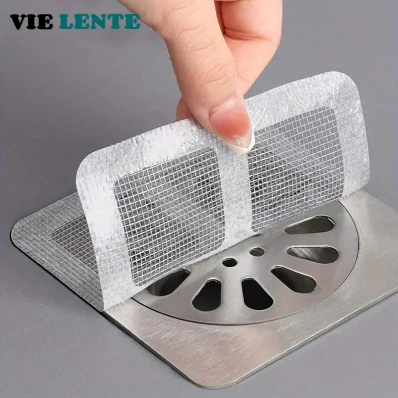 50pcs Disposable Shower Drain Hair Catcher Mesh Shower Drain Covers Floor Sink Strainer Filter Hair Stopper For Bathroom Kitchen