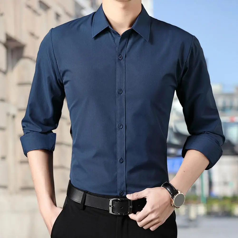 

Men Shirt Stylish Men's Lapel Collar Business Shirt Breathable Slim-fit Sweat Absorbing Top for Long Sleeve Comfort Long Sleeve