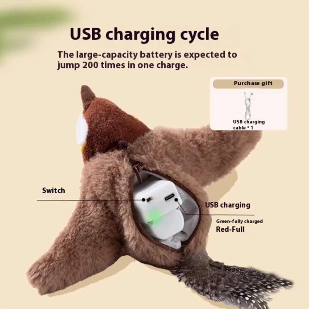 New Interactive Dog Toys Catnip Electric Pat Bird (with Catnip) Dog Cats Touch-Activated Squeaky Plush Toy Pet USB Rechargeable 6