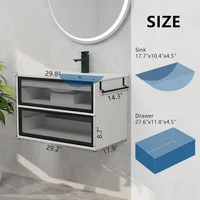30” Floating Bathroom Vanity with Sink Combo, Modern Wall Mounted Cabient with 2 Glass Doors Drawers Storage 2
