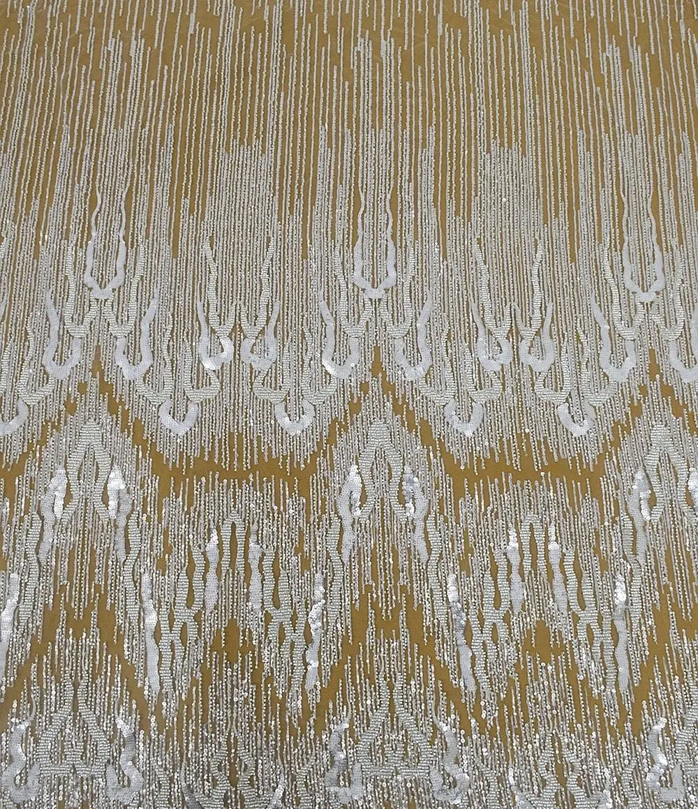

New Design Silver White Luxury African Lace Fabric Embroidery Wholesale Sequin Tulle Wedding Dress Decoration 5 Yards HY2089