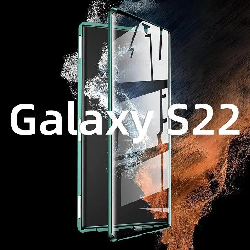 For Samsung S23 Ultra Tempered Glass Case For Galaxy S21 S22 Plus Double Sided Magnetic Protector For Samsung S23 S22 Flip Cover