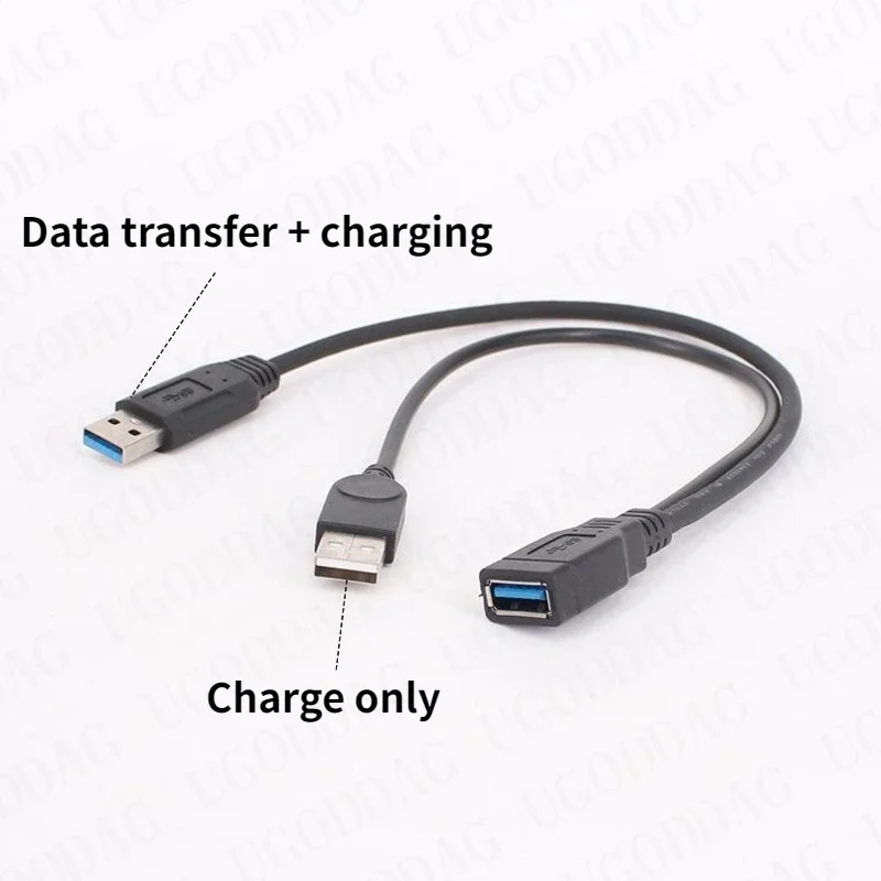 Usb 3.0 Fêmea para Dupla Usb Macho com Dados de Energia Extra y Cabo de Extensão Usb um Fêmea Dois Macho Cabo de Carregamento de Dados 30cm - Imagem 6