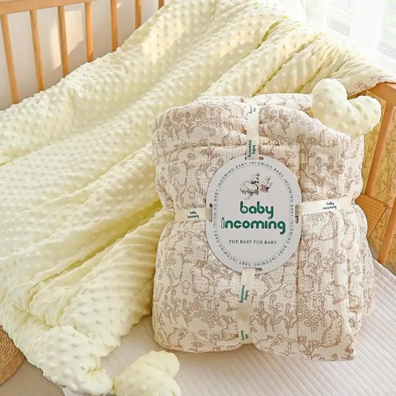 090B Plush Thickened Security Blanket Thickened Comfort Blanket Cotton Wrap Unisex Baby Excellent for Fall & Winter