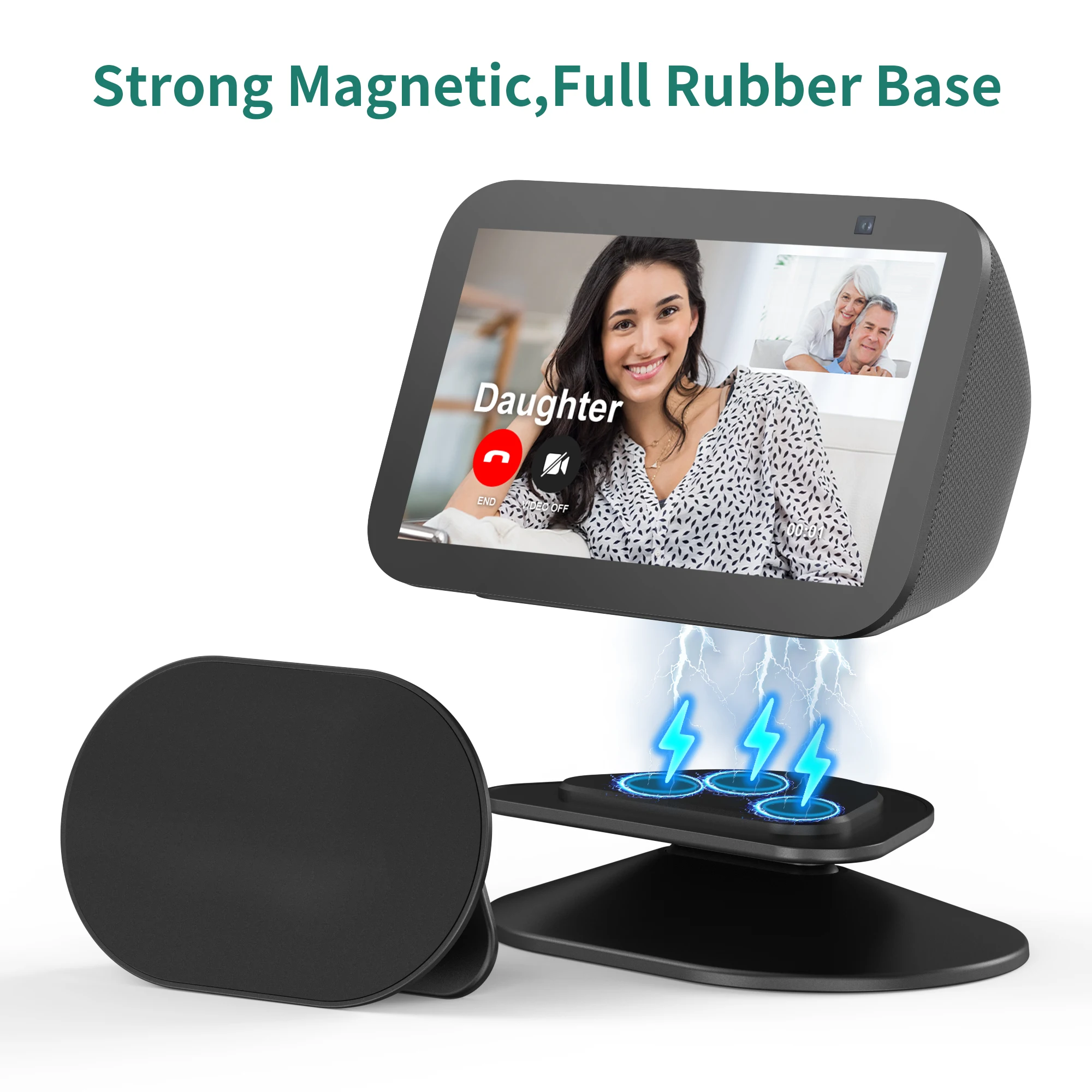 Echo Show 5 3세대 2023용 SPORTLINK 테이블 홀더 마그네틱 스탠드 조정 가능한 틸트 각도 미끄럼 방지 베이스 액세서리 블랙