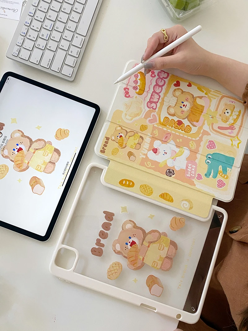bonito urso caso para novo ipad ipad pro caso ar capa com lápis slot titular