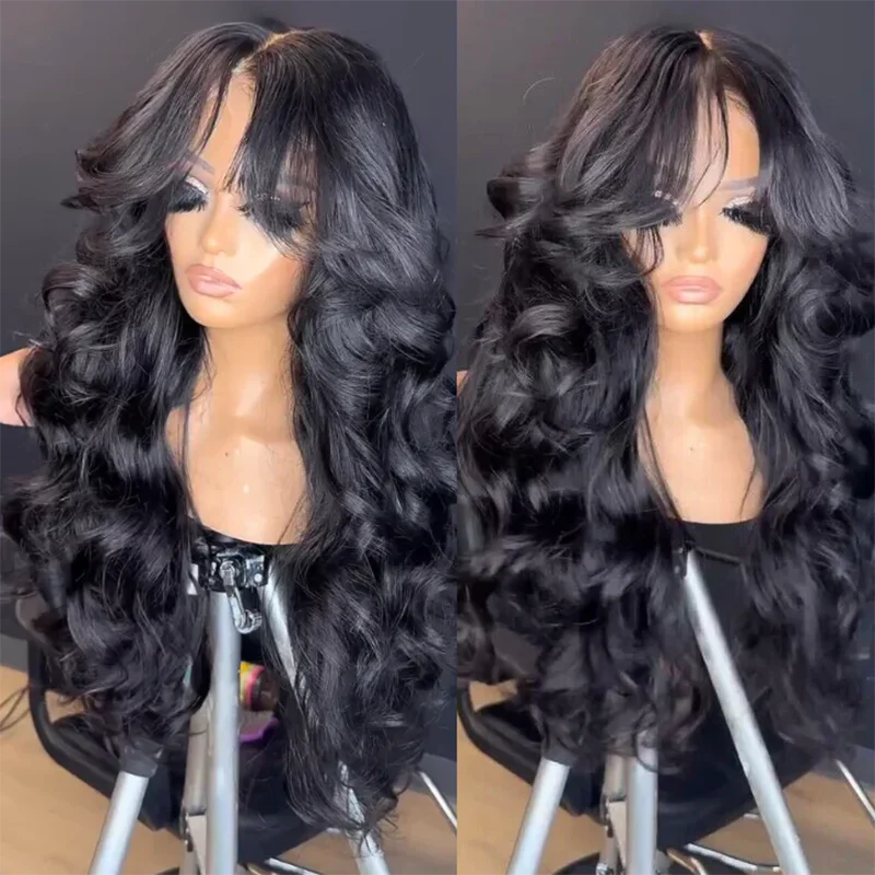 Curtain Bangs wig Body Wave Human Hair wig 13x6/4 Transparent HD Lace Frontal Wigs Loose Wave 30 inches 4x4 Human Hair Lace Wigs