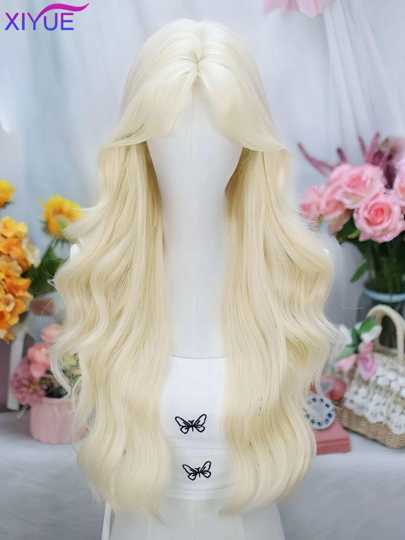 Synthetic Wigs Long-Haired Women With White Gold Hair Full Head Eight-Character Bangs Big Waves And Long Curly Hair Lolita Cospl