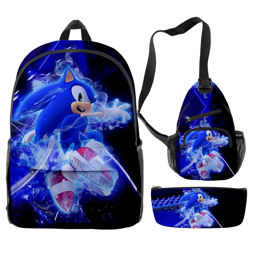 

3D New Sonic The Hedgehog Sonic Schoolbag Backpack Satchel Pencil Bag Three-piece Set for Primary and Secondary School Students