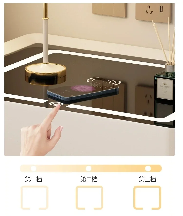 Description Picture 5 of itemModern Style Solid Wood Bedside Table with Wireless Charging Smart 2 Drawers Bedroom Nightstands with Lock