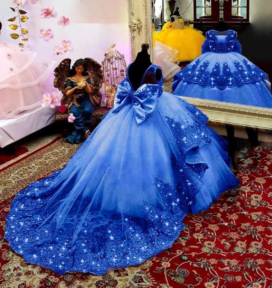 Wedding Flower Girl Dresses Little Girls Birthday Party Gown Toddlers Beaded Lace Princess Pageant Dress flower girl dresses