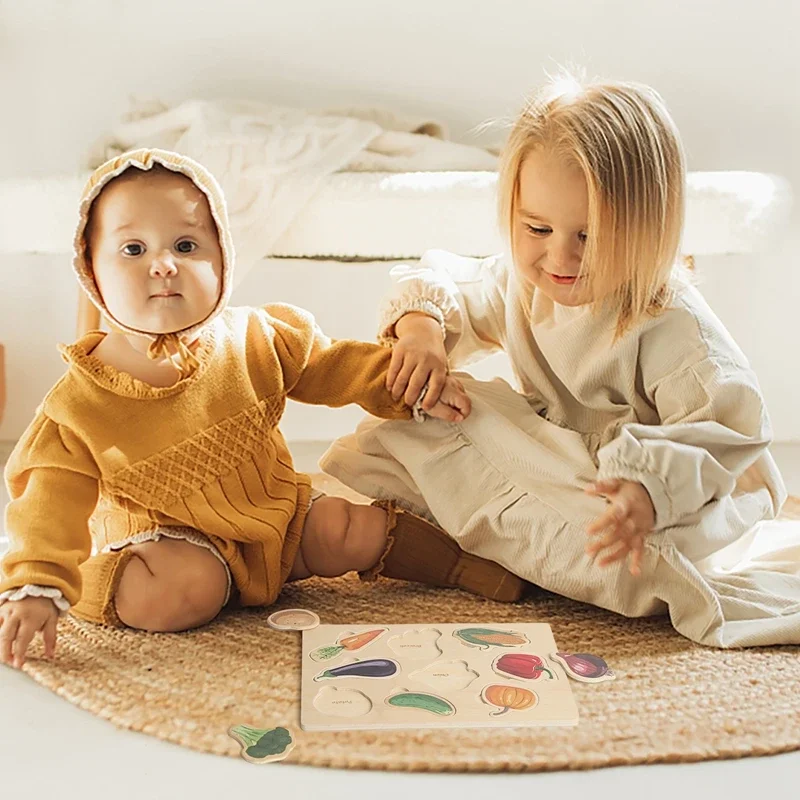 1PC Children Wooden 3D Puzzles Toys  Animals Vwgetable Colorful Puzzles Matching Toys For Baby Training Cognitive Montessor Toys 5