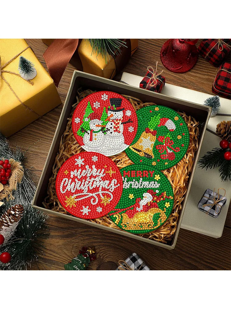 Ein Set mit 8 Stück Weihnachtliche Musterkombinationen für Diamantmalerei DIY Untersetzer-Set mit Halterung - Geeignet für Erwachsene und Kinder – Detail 2