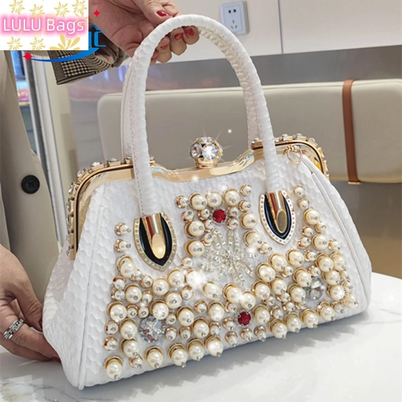 

Женская сумочка из натуральной кожи 2024, роскошная Модная брендовая сумка-мессенджер с жемчужинами и бриллиантами, портативная вечерняя сумка