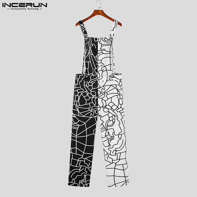 Denim overalls Men Jumpsuits Print Patchwork Sleeveless Streetwear Summer Suspenders Rompers Fashion Male Straps Overalls S-5XL INCERUN
