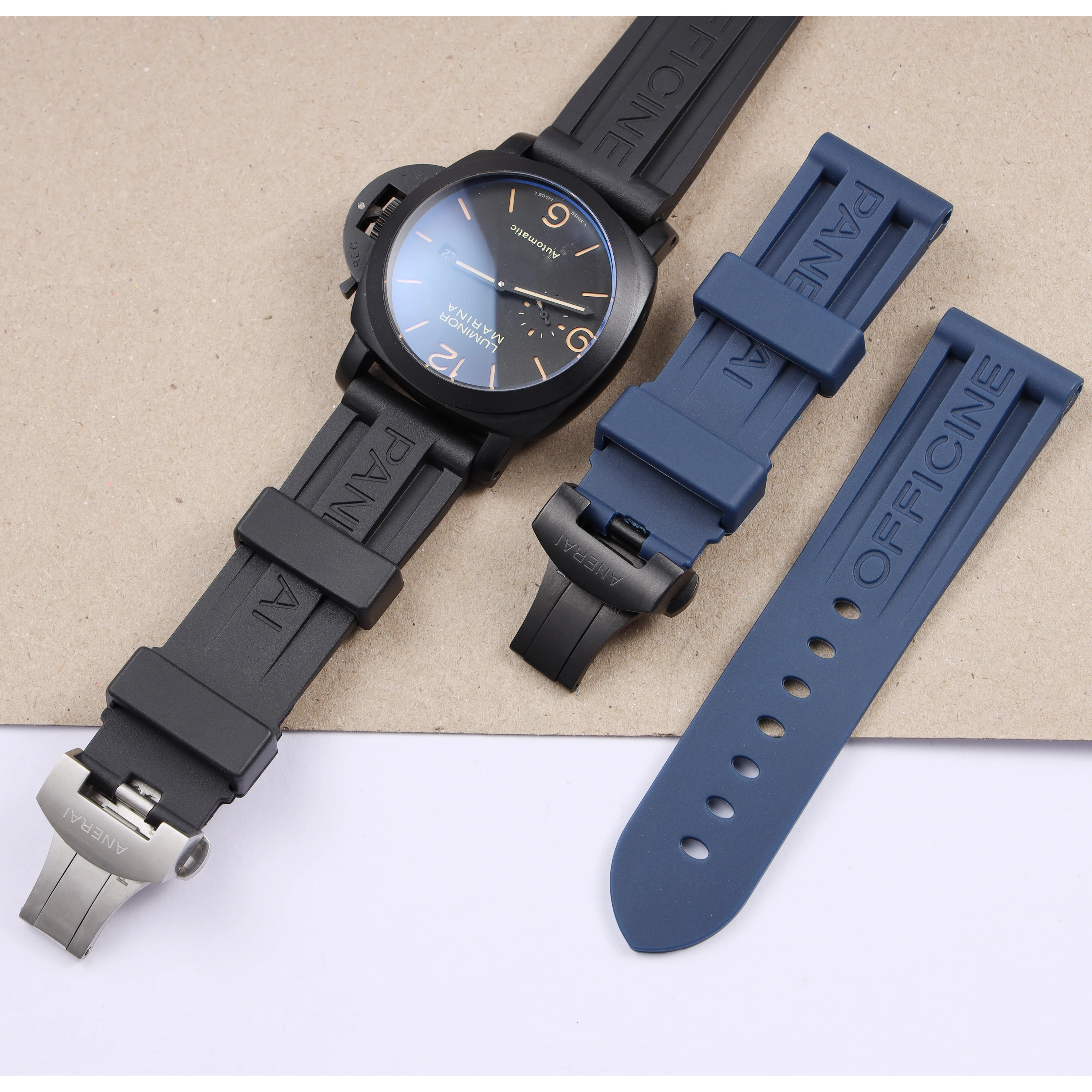 

Ремешок силиконовый для часов Panerai Pam, сменный резиновый браслет с полным логотипом, черный синий красный желтый зеленый