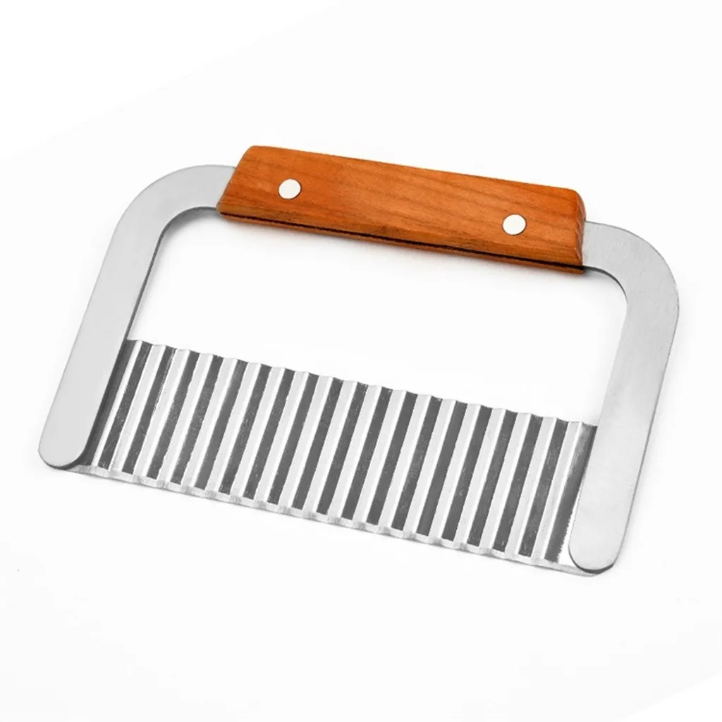 Wooden Handle Stainless Steel Potato Chip Slicer Dough Vegetable Fruit Crinkle Wavy Kitchen Knife Cutter Chopper Tools Gadget vegetable slicer french fry cutter
