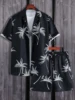 Men's Summer Streetwear Shirt Sets 3d Print Beach Coconut Tree Plaid Lapel Short Sleeve Casual Shirt Beach Shorts Hawaiian Suits 5
